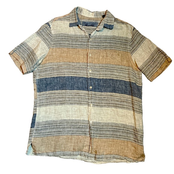 Tasso Elba Other - Unisex Tasso Elba Natural Earth Tone Striped Button Up Short Sleeve (SIZE M)